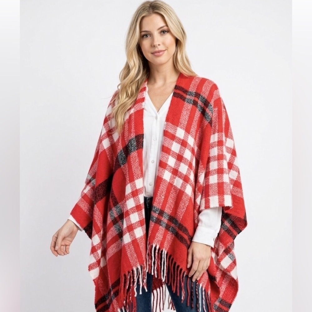 Wonderly Red Plaid Shawl Wrap one size